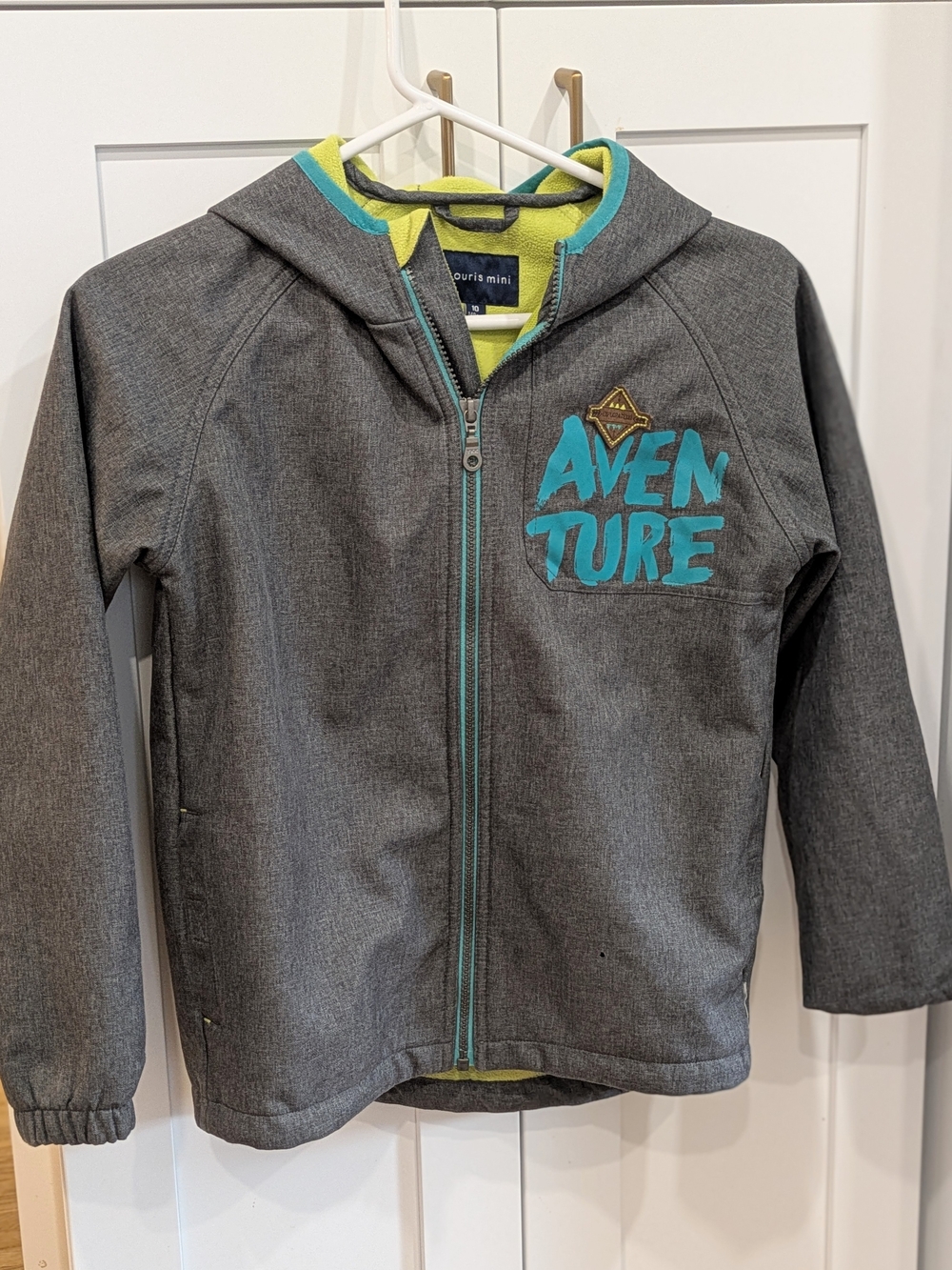Souris Mini- Gray Hooded Jacket with Turquoise 'Adventure' Graphic